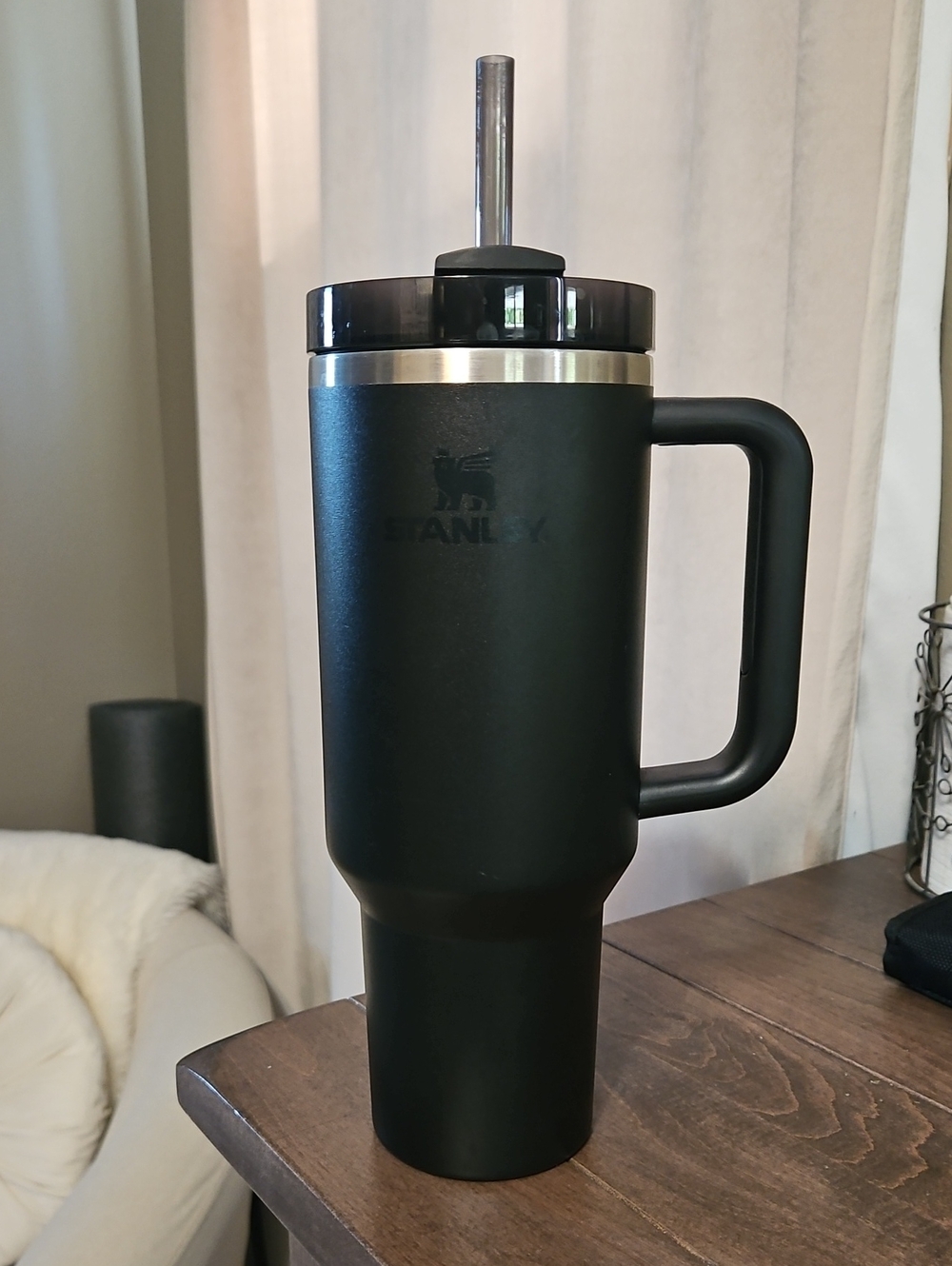 Stanley 40 Oz Matte Black Travel Tumbler with Handle and Straw